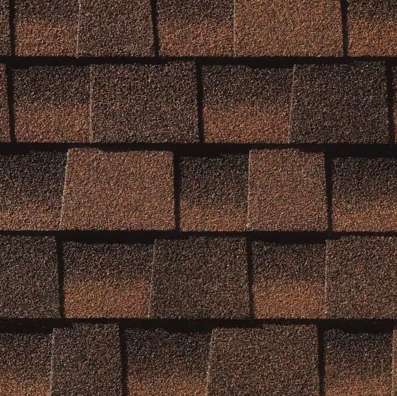 Close-up of overlapping GAF Timberline HDZ 33.33 sq. ft. Per Bundle Laminated High Definition Shingles in a horizontal pattern, highlighting their textured surface, color variation, and advanced StainGuard Plus Algae Protection by GAF.